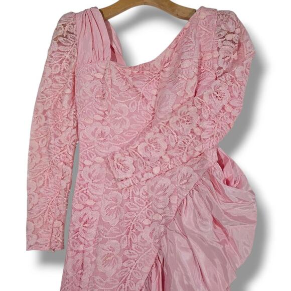 Vintage Roberta California women's pink lace lined ruffle trim bodycon dress - Picture 8 of 15